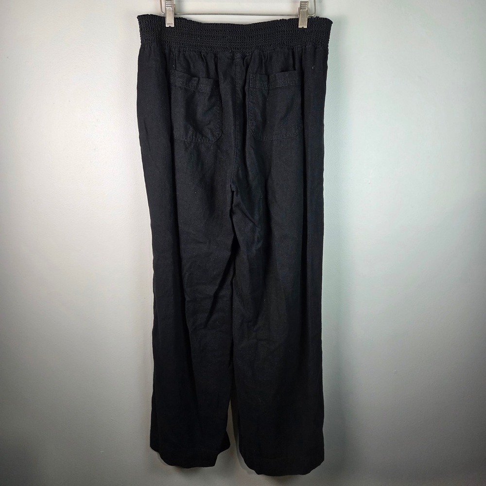 Briggs Wide Leg Pants Women L Black Excellent Smocked Linen Blend 1854908 Casual